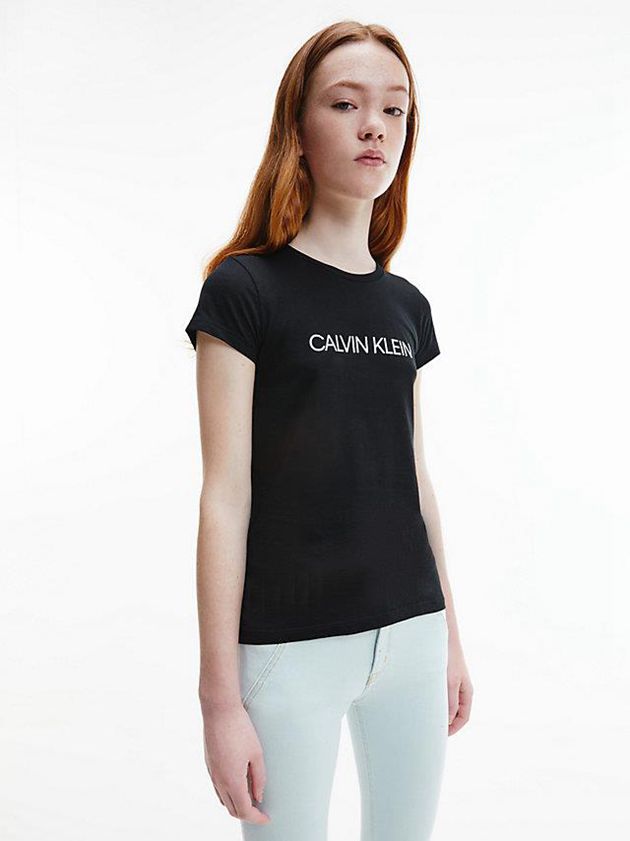 Calvin Klein USA Slim Organic Cotton Logo Girls T-Shirt Black 0946521-GB